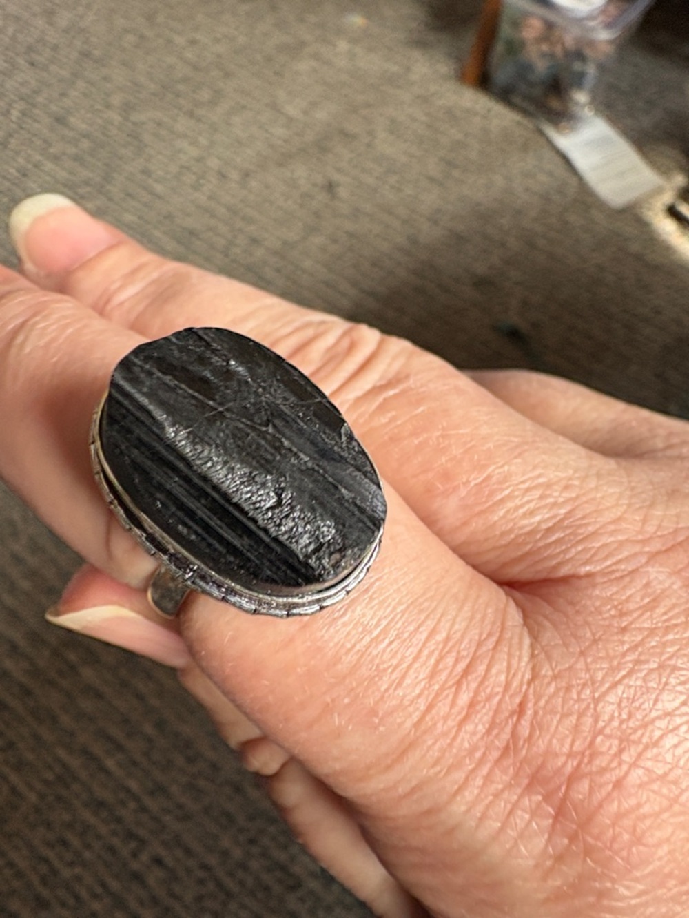 Black Tourmaline 925 silver ring Sz 9